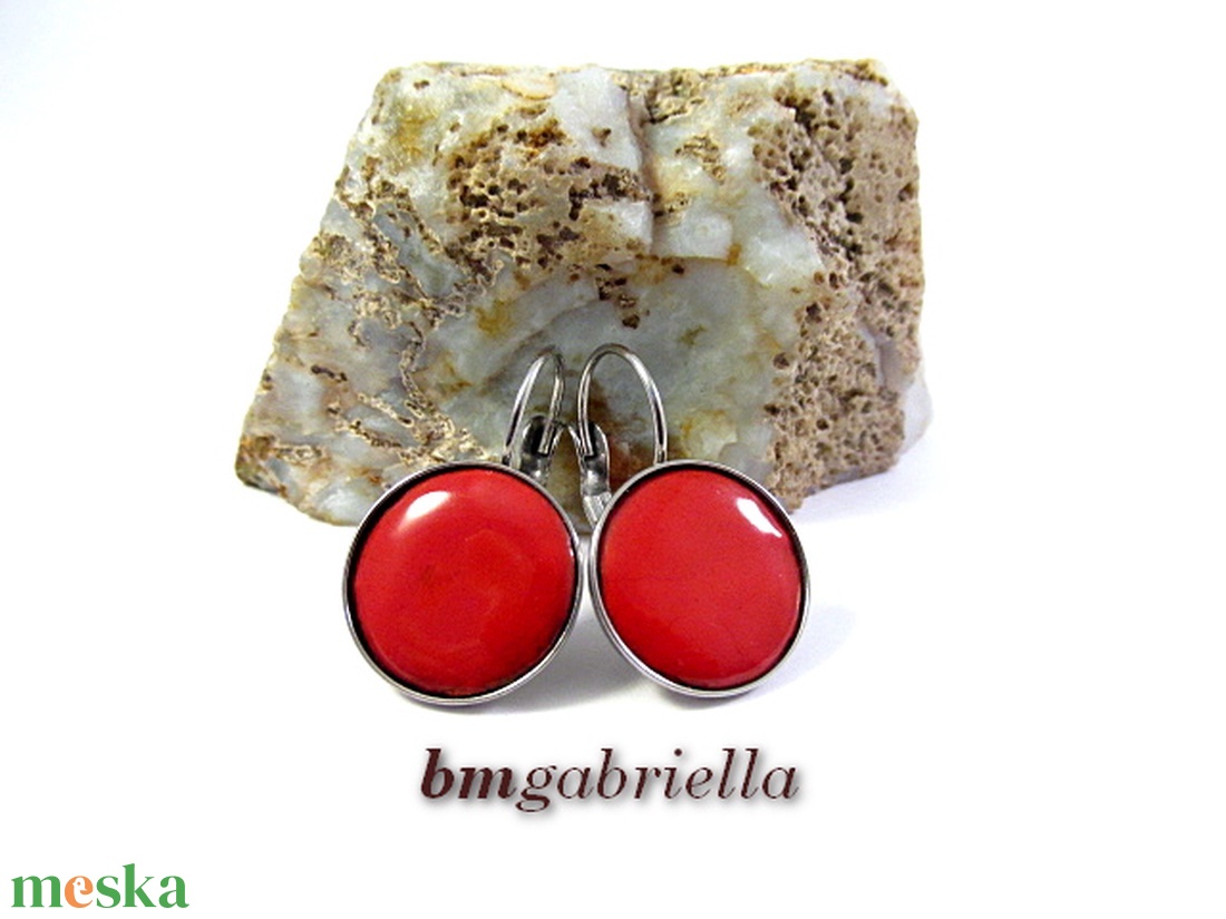 Tűzzománc fülbevaló - nemesacél, orvosi fém fülbevaló francia kapoccsal, piros tűzzománc betéttel - ékszer - fülbevaló - lógó fülbevaló - Meska.hu