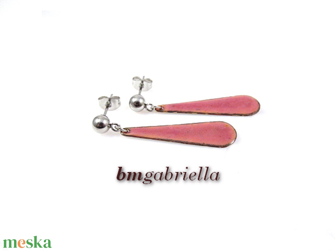 Rózsaszín csepp - tűzzománc bedugós fülbevaló orvosi fém tűvel és stopperrel - ékszer - fülbevaló - lógó fülbevaló - Meska.hu