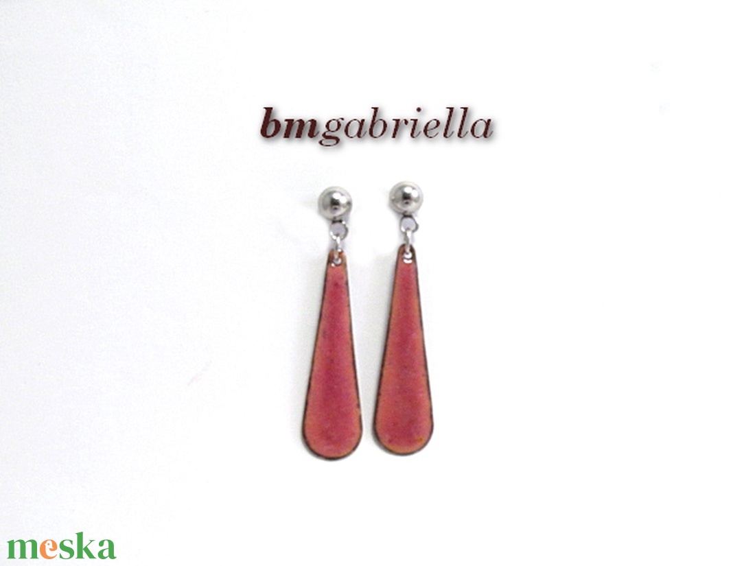 Rózsaszín csepp - tűzzománc bedugós fülbevaló orvosi fém tűvel és stopperrel - ékszer - fülbevaló - lógó fülbevaló - Meska.hu