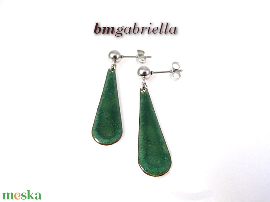 Sötétzöld csepp - tűzzománc bedugós fülbevaló orvosi fém tűvel és stopperrel - ékszer - fülbevaló - lógó fülbevaló - Meska.hu