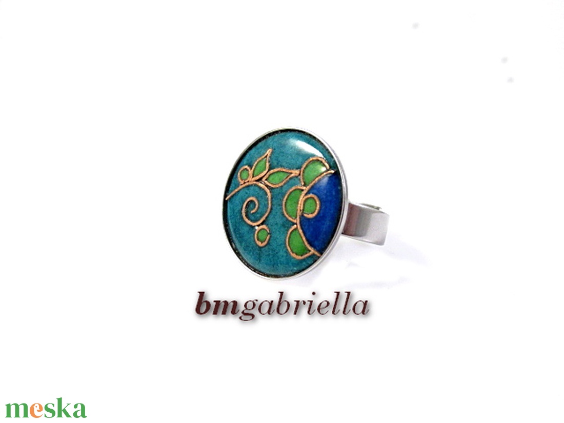 Gyűrű nemesacél foglalatban kerek tűzzománc betéttel - ékszer - gyűrű - kerek gyűrű - Meska.hu