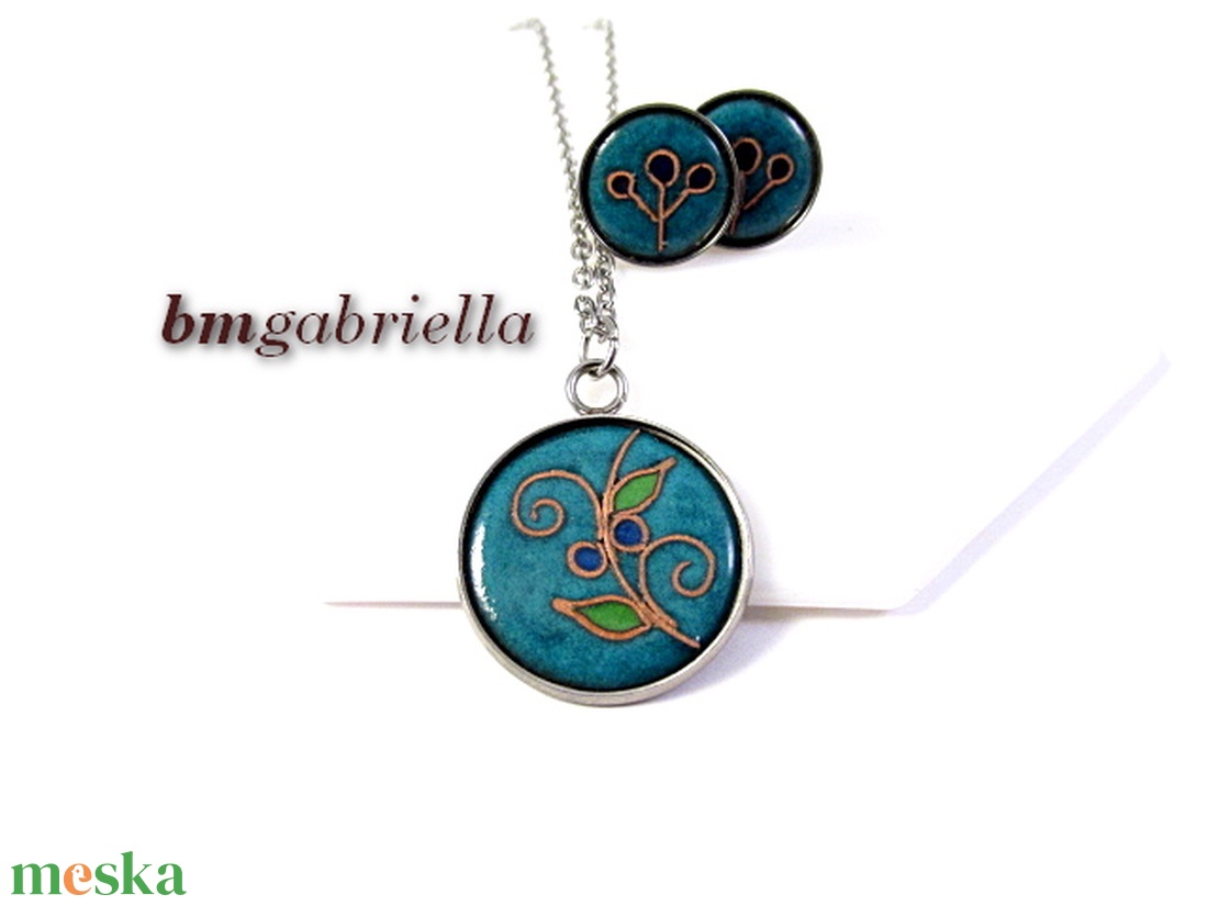 Ékszerszett orvosi fém nyaklánc és bedugós fülbevaló tűzzománc betéttel - ékszer - ékszerszett - Meska.hu