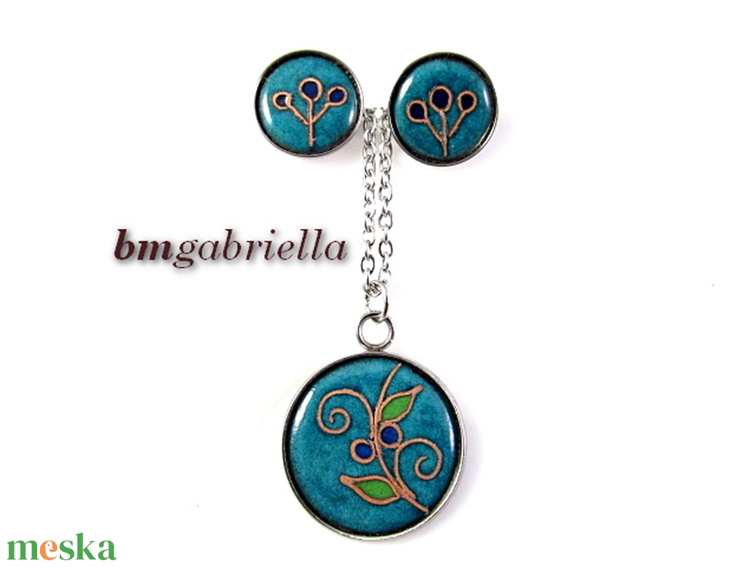 Ékszerszett orvosi fém nyaklánc és bedugós fülbevaló tűzzománc betéttel - ékszer - ékszerszett - Meska.hu