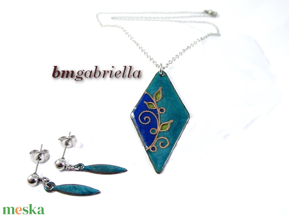 Egyedi ékszerszett -  tűzzománc fülbevaló és nyaklánc nemesacél láncon - ékszer - ékszerszett - Meska.hu