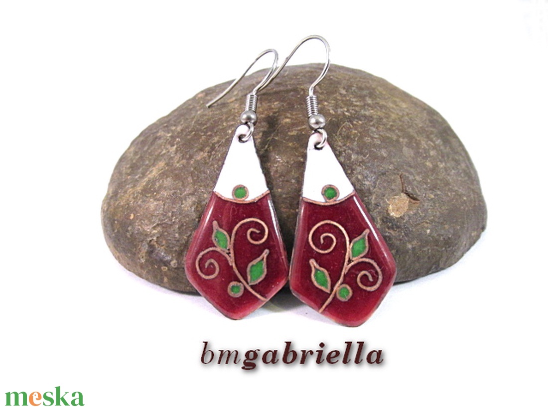 Álomkert - egyedi tűzzománc fülbevaló nemesacél akasztón - ékszer - fülbevaló - lógó fülbevaló - Meska.hu