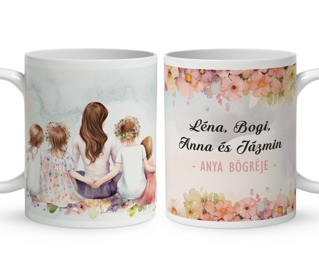 Kérd a neveddel - Anya és a négy gyerek mintás bögre - otthon & életmód - konyhafelszerelés, tálalás - tálalás - bögre & csésze - Meska.hu