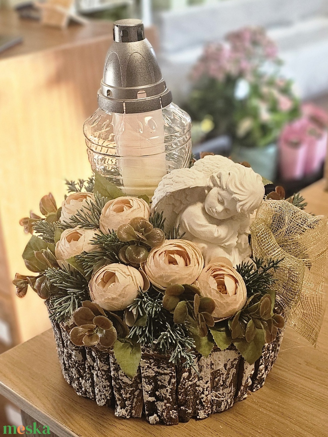 Angyalkás mécseses sírdísz - otthon & életmód - vallás - temetkezési tárgy - sírdísz, kegyeleti dísz - Meska.hu