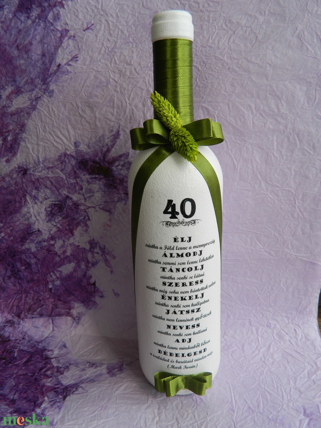 Díszített italos üveg, egyedi felirattal esküvőre, születésnapra.... - otthon & életmód - dekoráció - asztal és polc dekoráció - díszüveg - Meska.hu