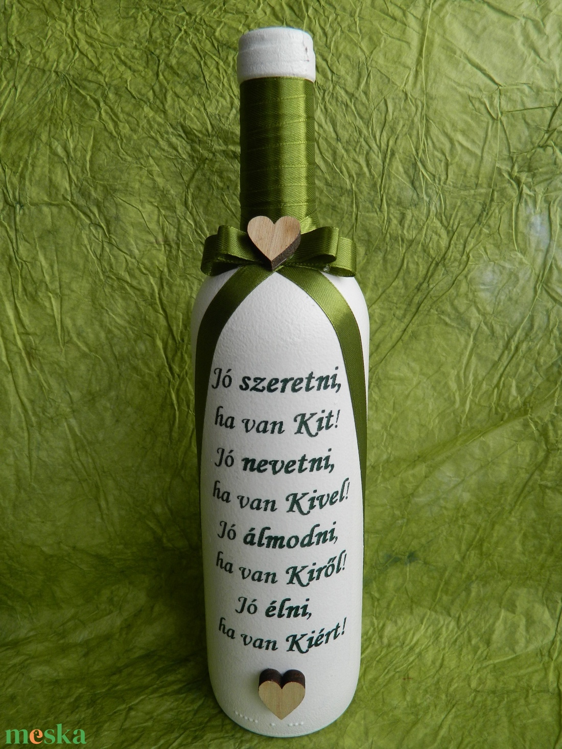 Díszített italos üveg, egyedi felirattal esküvőre, születésnapra.... - otthon & életmód - dekoráció - asztal és polc dekoráció - díszüveg - Meska.hu