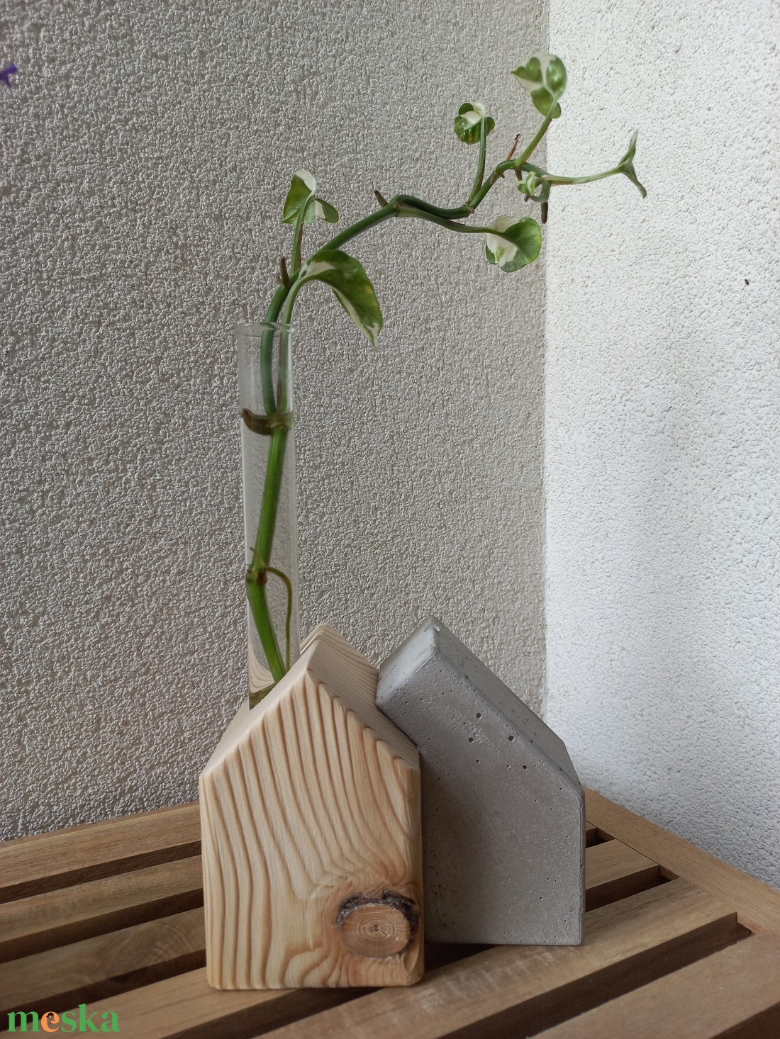 Fa s beton kishz üveg tartóval - otthon & életmód - dekoráció - asztal és polc dekoráció - dekorációs tál, tartó - Meska.hu