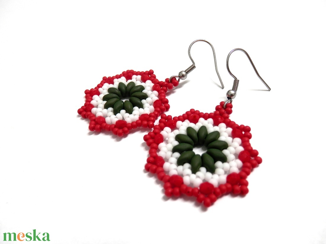 Nemzeti trikolor kokárda fülbevaló - ékszer - fülbevaló - lógós kerek fülbevaló - Meska.hu