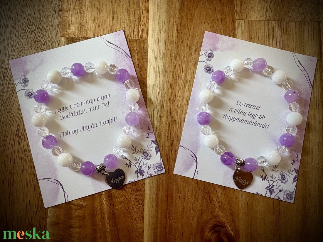 Szin. Levendula Ametiszt - Tejkvarc - Fazettált Hegyikristály ásvány karkötő Anya v. Nagyi medállal - ékszer - karkötő - ásványkarkötő - Meska.hu