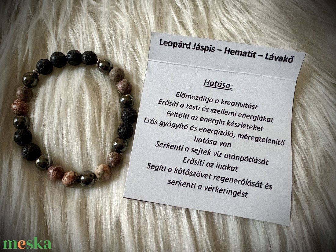 Leopárd Jáspis - Hematit - Lávakő Ásvány karkötő - ékszer - karkötő - ásványkarkötő - Meska.hu