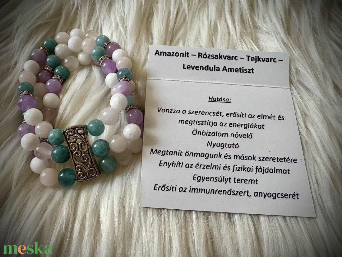Amazonit - Rózsakvarc - Tejkvarc - Levendula Ametiszt 3-as karkötő - ékszer - karkötő - ásványkarkötő - Meska.hu