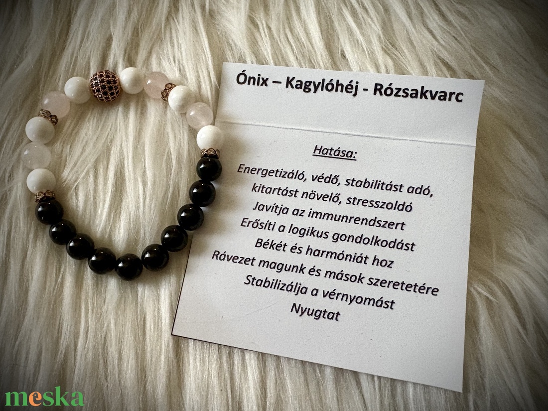 Ónix - Kagylóhéj - Rózsakvarc Ásvány karkötő - ékszer - karkötő - ásványkarkötő - Meska.hu Ónix - Kagylóhéj - Rózsakvarc Ásvány karkötő - ékszer - karkötő - ásványkarkötő - Meska.hu