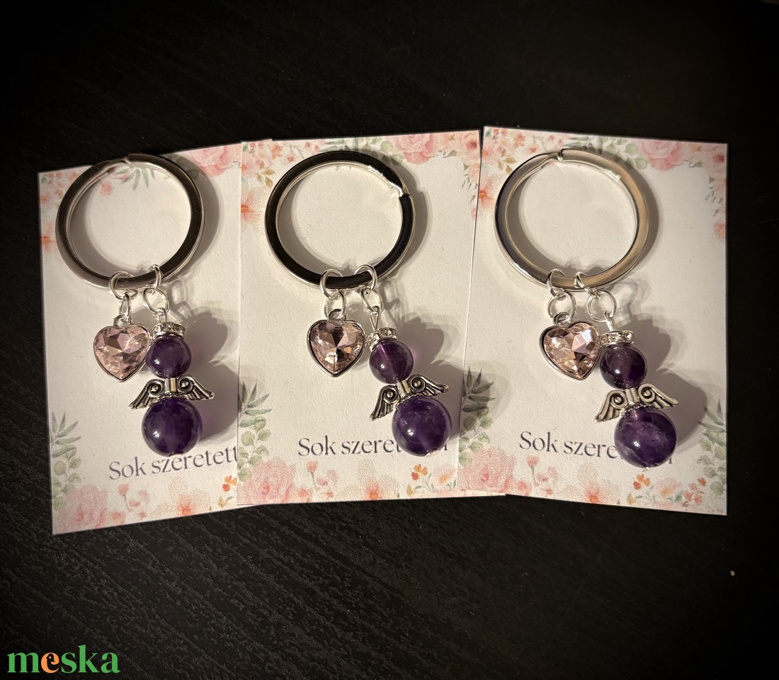 Ametiszt Angyalkás Kulcstartó - táska & tok - kulcstartó & táskadísz - kulcstartó - Meska.hu