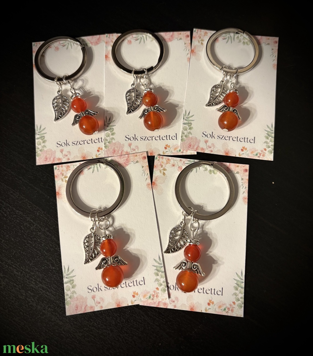 Karneol Ásvány Angyalkás Kulcstartó - táska & tok - kulcstartó & táskadísz - kulcstartó - Meska.hu