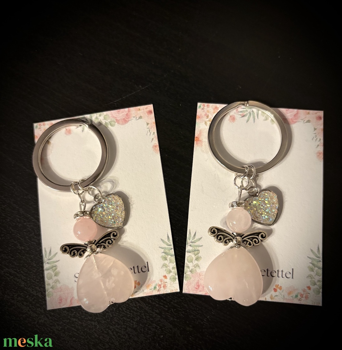 Rózsakvarc Ásvány Angyalkás Kulcstartó - táska & tok - kulcstartó & táskadísz - kulcstartó - Meska.hu