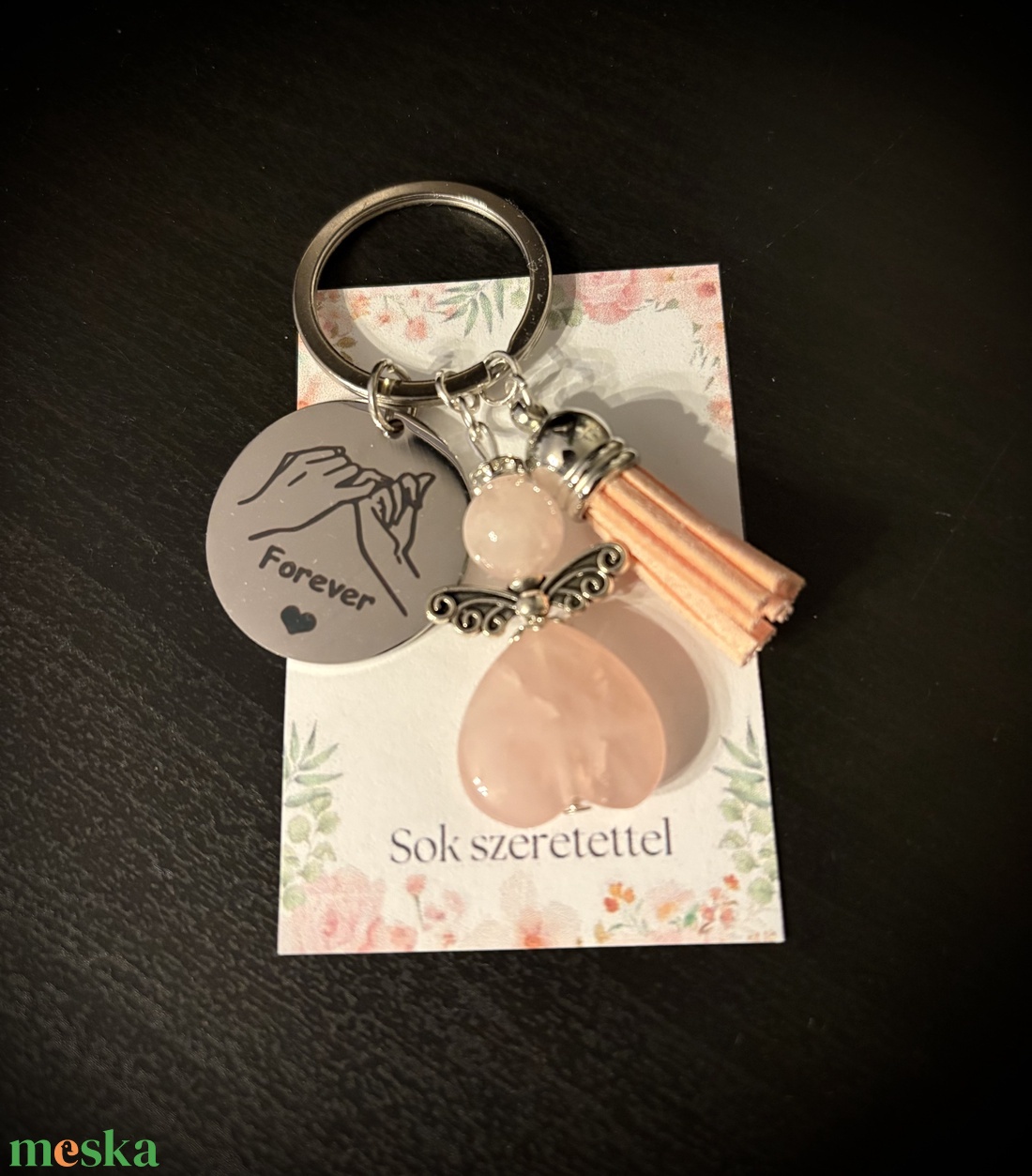 Rózsakvarc Ásvány Angyalkás Kulcstartó - táska & tok - kulcstartó & táskadísz - kulcstartó - Meska.hu