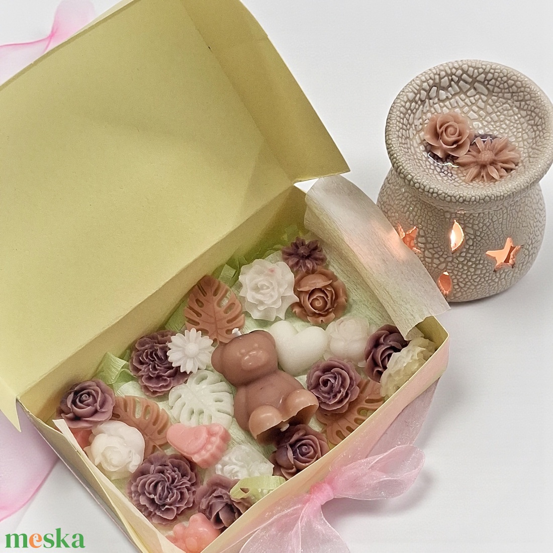 Vanília illatú illatviasz maci alakú gyertya ,  díszdobozos ajándékcsomag - otthon & életmód - gyertya, illat, aroma - illatviasz - Meska.hu