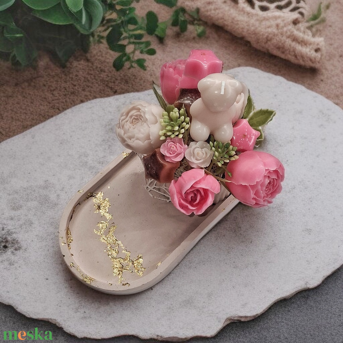 Magnólia Illatélmény szett Maci alakú gyertyával  - otthon & életmód - gyertya, illat, aroma - illatviasz - Meska.hu