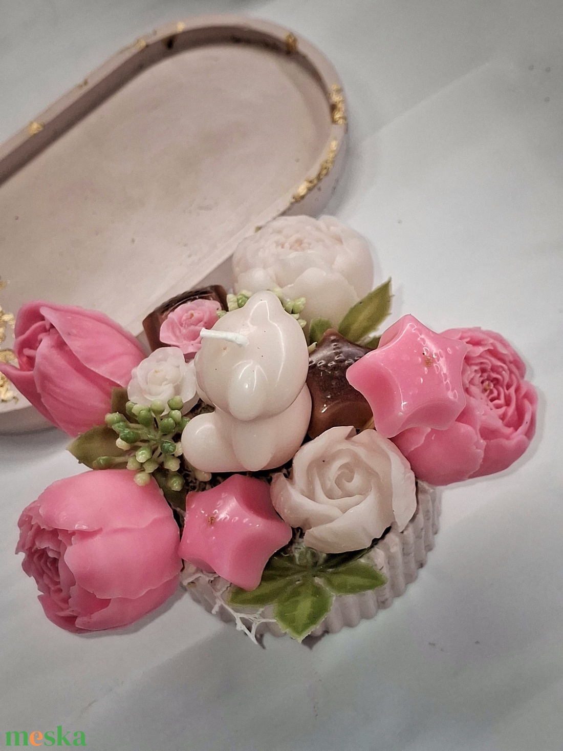 Magnólia Illatélmény szett Maci alakú gyertyával  - otthon & életmód - gyertya, illat, aroma - illatviasz - Meska.hu