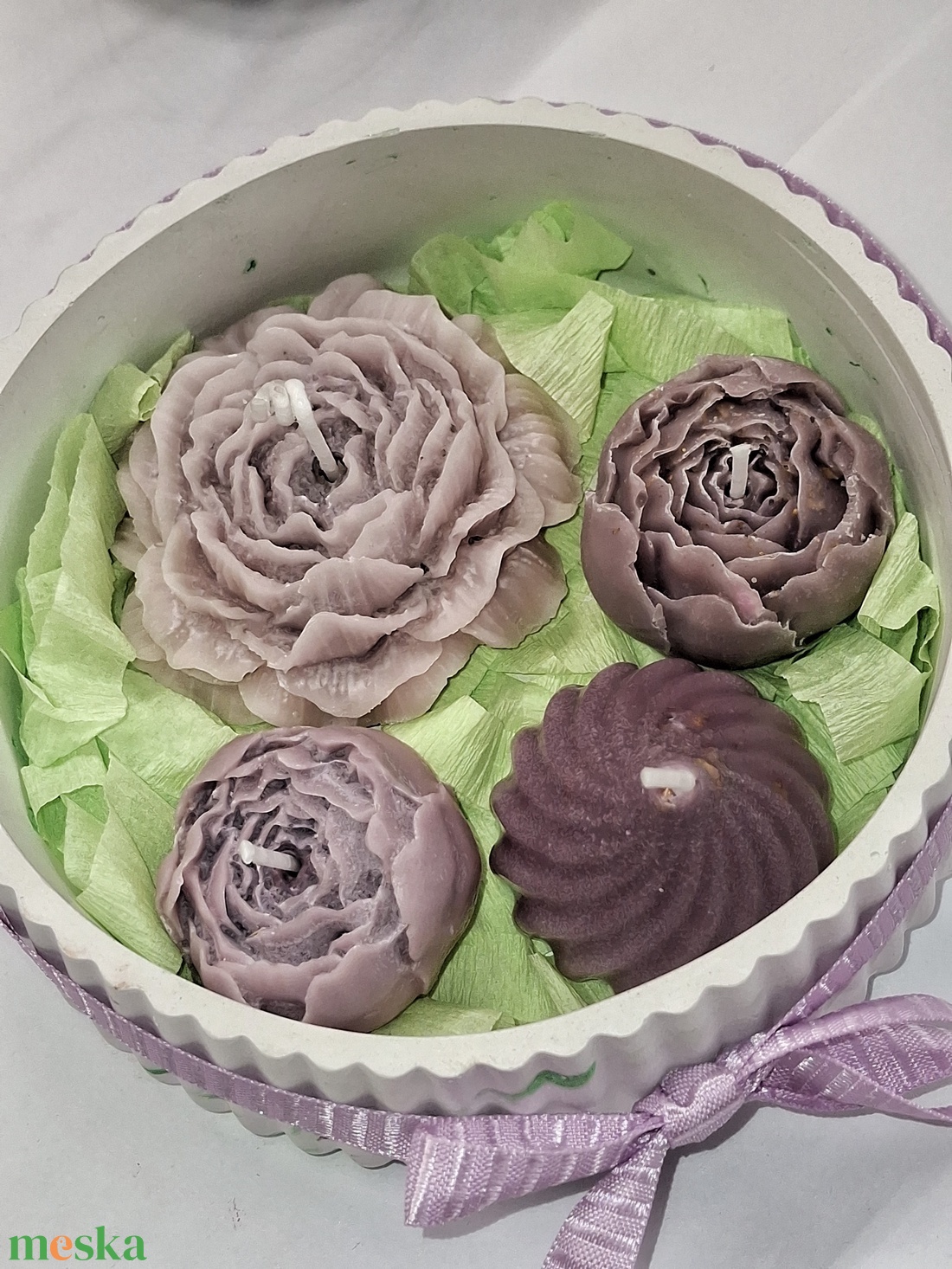 Magnólia illatú gyertyák dekoratív tálban  - otthon & életmód - gyertya, illat, aroma - gyertya - Meska.hu