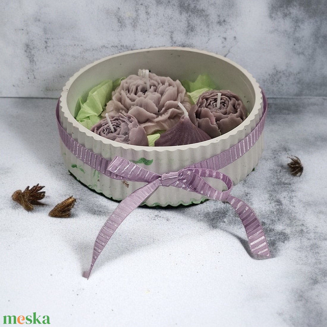 Magnólia illatú gyertyák dekoratív tálban  - otthon & életmód - gyertya, illat, aroma - gyertya - Meska.hu