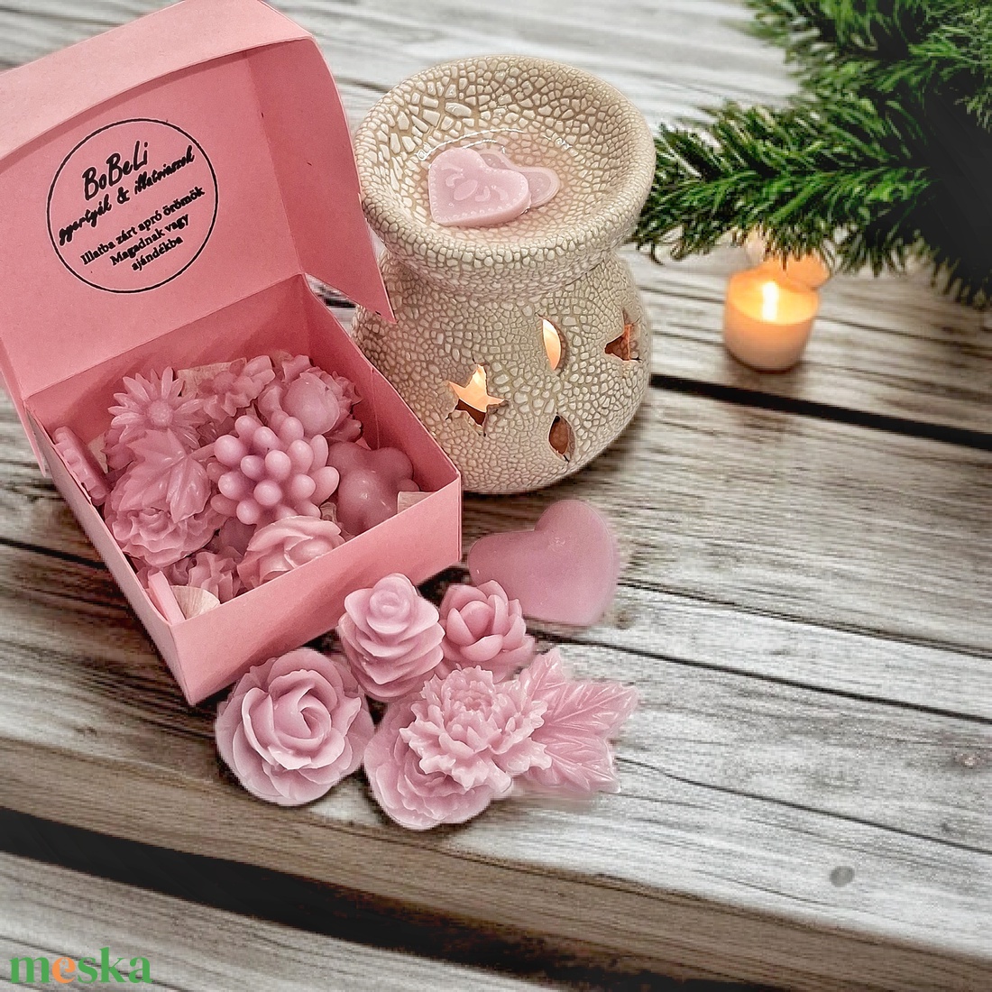 Trópusi Jázmin  illatú illatviasz díszdobozos ajándékcsomag - otthon & életmód - gyertya, illat, aroma - illatviasz - Meska.hu