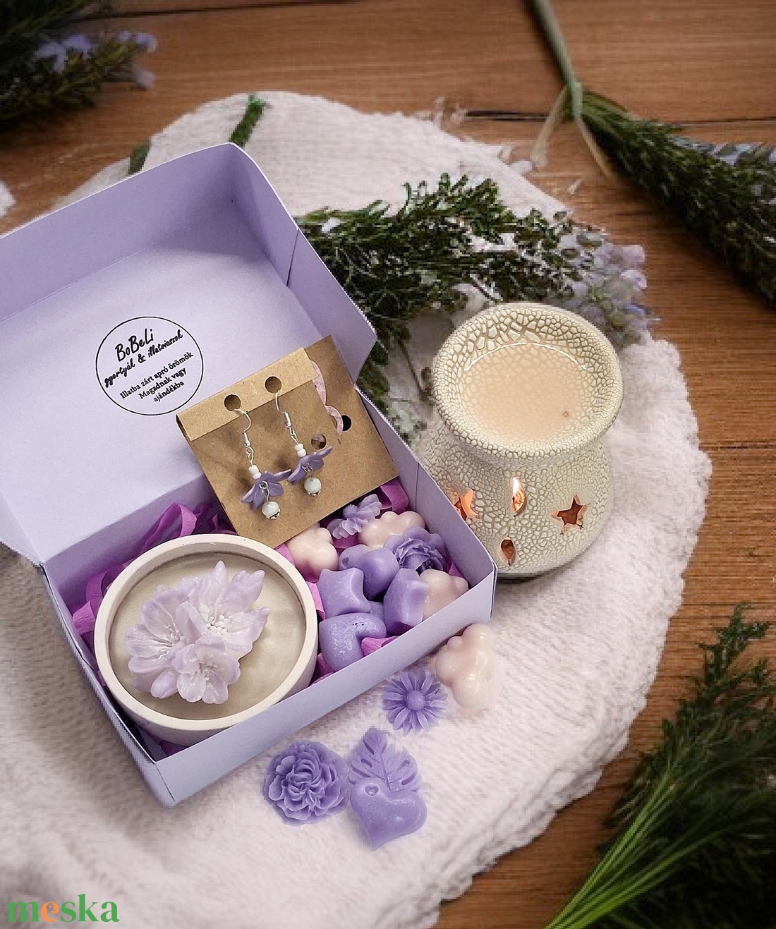 Vanília illatú kényeztető ajándékbox nőknek ,  fülbevalóval - otthon & életmód - gyertya, illat, aroma - illatviasz - Meska.hu