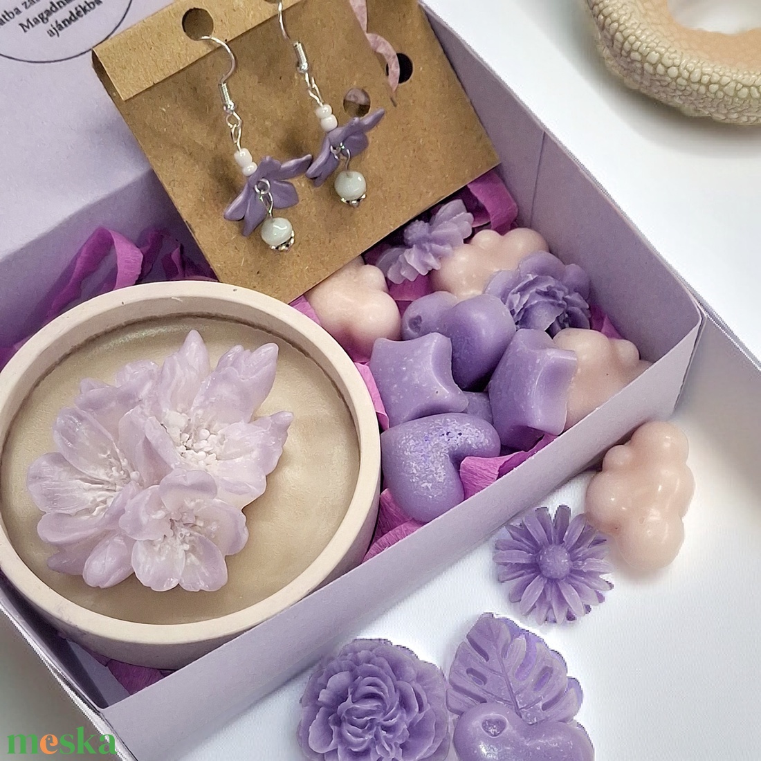 Vanília illatú kényeztető ajándékbox nőknek ,  fülbevalóval - otthon & életmód - gyertya, illat, aroma - illatviasz - Meska.hu