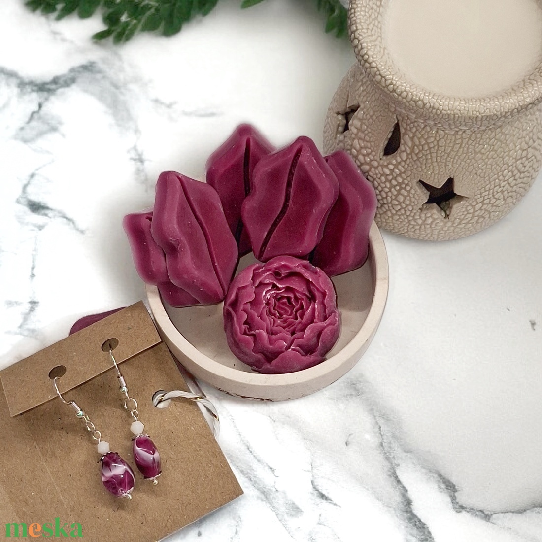 Magnólia illatú kényeztető ajándékbox nőknek ,  fülbevalóval - otthon & életmód - gyertya, illat, aroma - illatviasz - Meska.hu