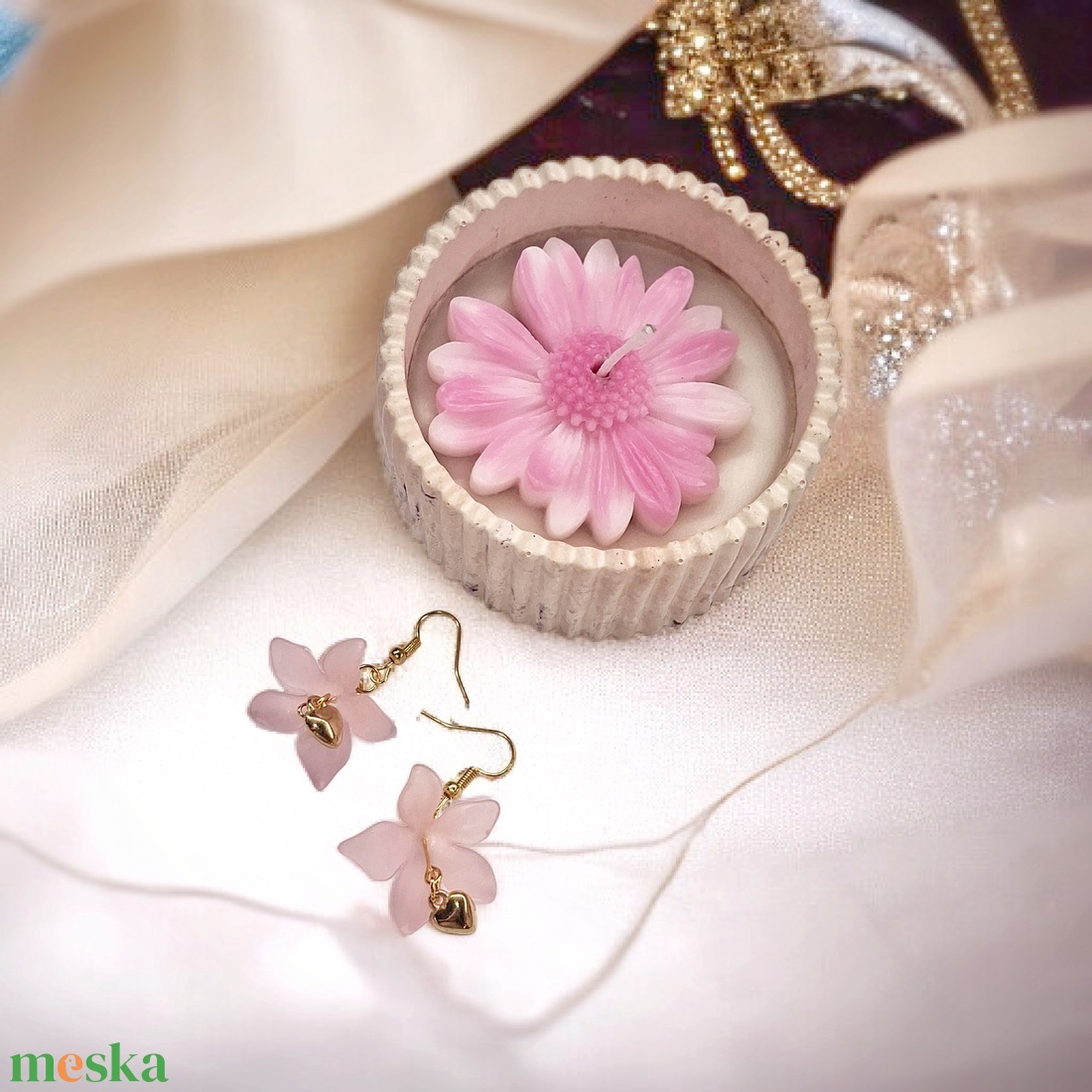 Orchidea illatú kényeztető mini ajándékcsomag nőknek ,  fülbevalóval - otthon & életmód - gyertya, illat, aroma - gyertya - Meska.hu