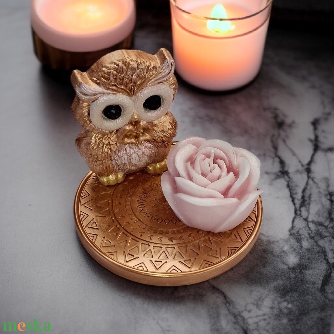 3 részes gyertya szett Nőnapra,  Anyák napjára  - otthon & életmód - dekoráció - asztal és polc dekoráció - dekorációs tál, tartó - Meska.hu