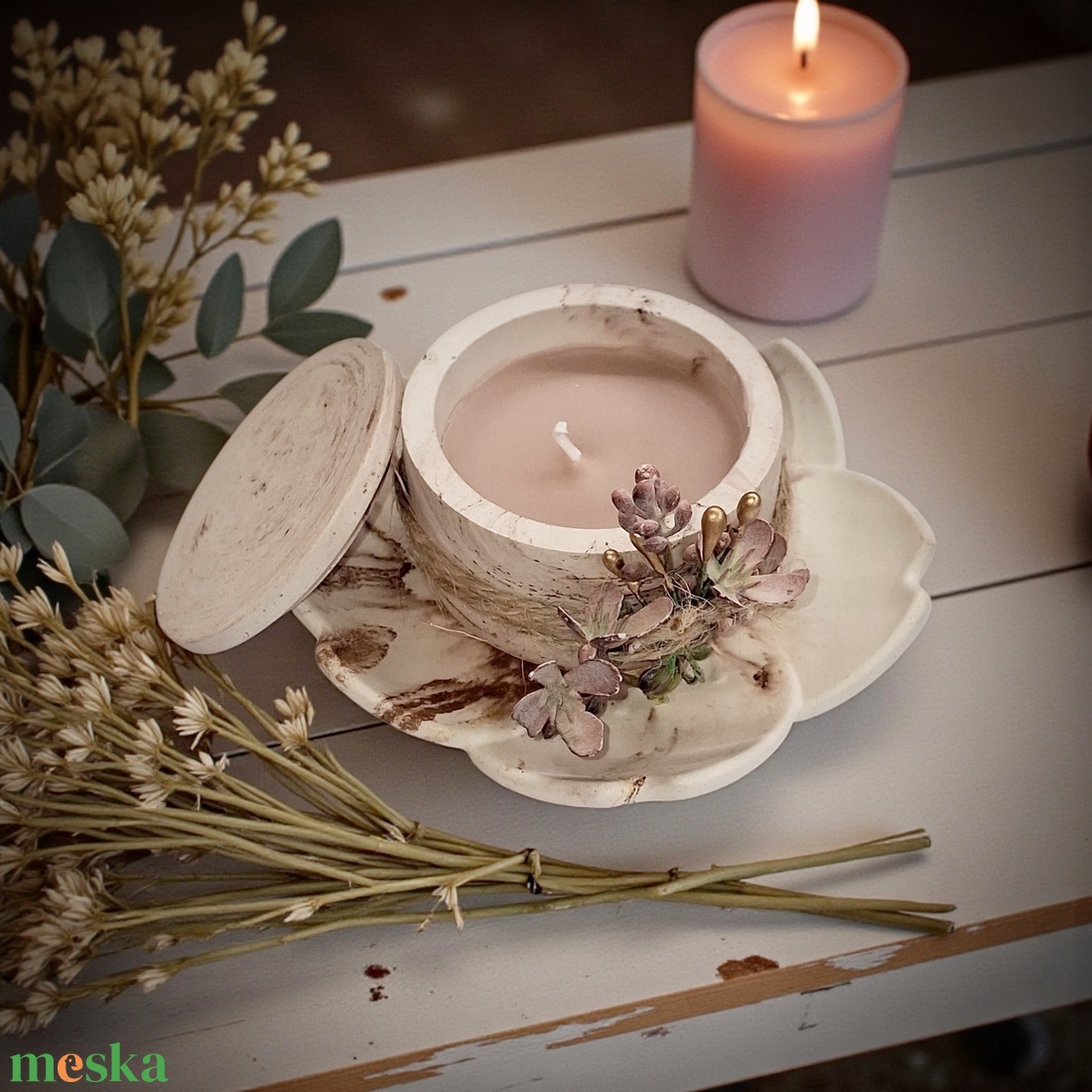 3 részes gyertya szett Nőnapra,  Anyák napjára  - otthon & életmód - dekoráció - asztal és polc dekoráció - dekorációs tál, tartó - Meska.hu