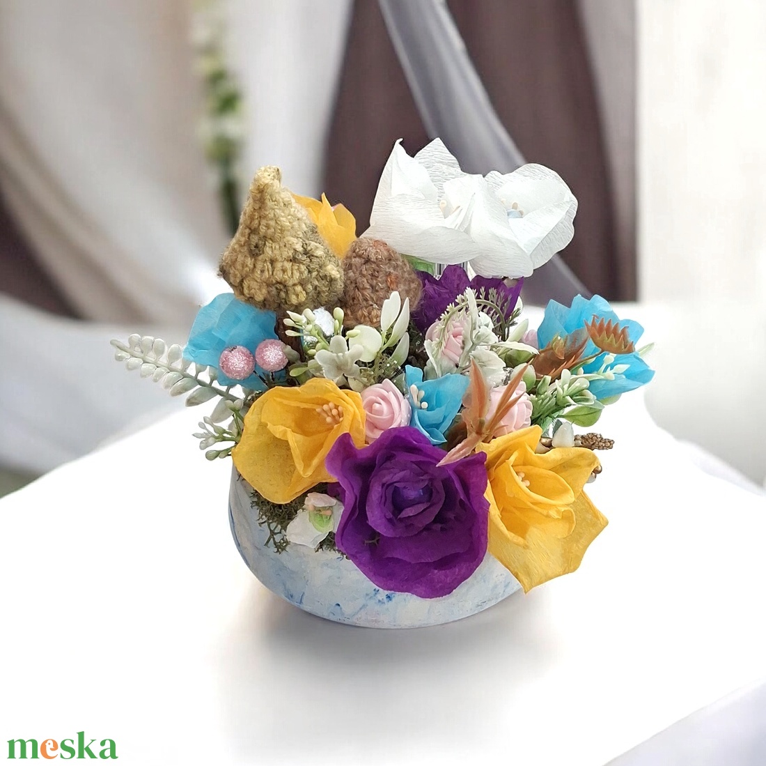 Virágoskert asztali dekoráció Nőnapra,  Anyák napjára  - otthon & életmód - dekoráció - asztal és polc dekoráció - dekorációs tál, tartó - Meska.hu