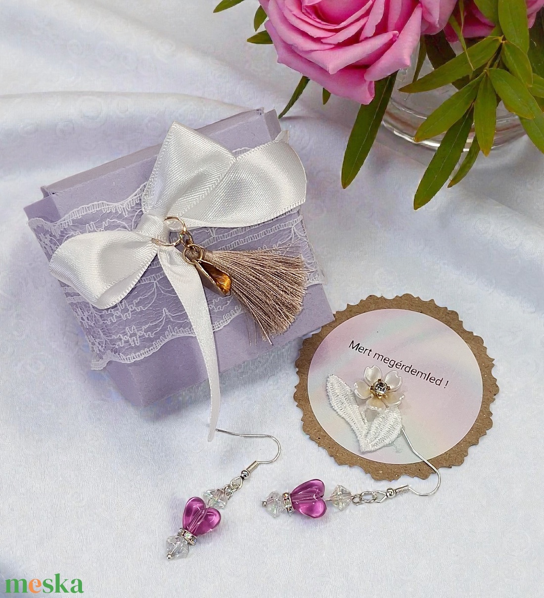 Fülbevaló díszdobozban személyes üzenettel - ékszer - fülbevaló - lógó fülbevaló - Meska.hu
