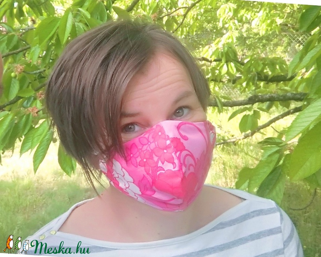 Szűrőbetétes maszk, pink indás -  - Meska.hu