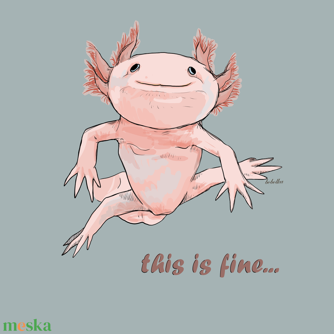 Pamut kapucnis pulóver axolotl grafikával, this is fine felirattal - ruha & divat - férfi ruha - férfi pulóver - Meska.hu