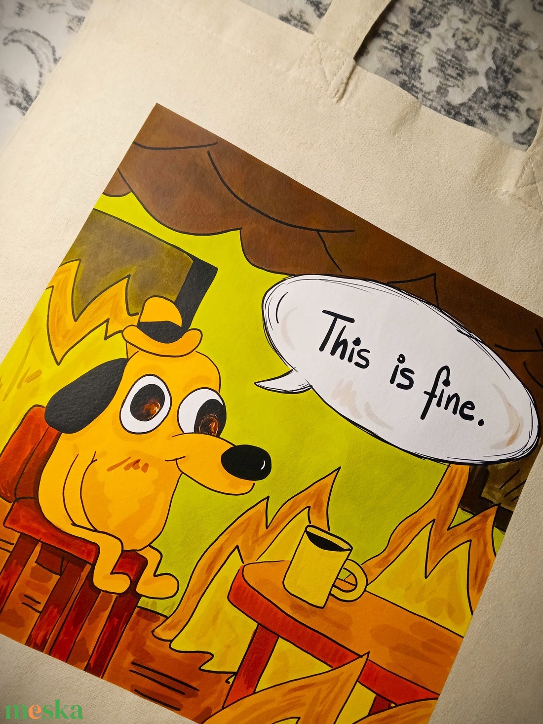 Vászontáska This is fine. meme grafikával - táska & tok - bevásárlás & shopper táska - shopper, textiltáska, szatyor - Meska.hu Vászontáska This is fine. meme grafikával - táska & tok - bevásárlás & shopper táska - shopper, textiltáska, szatyor - Meska.hu
