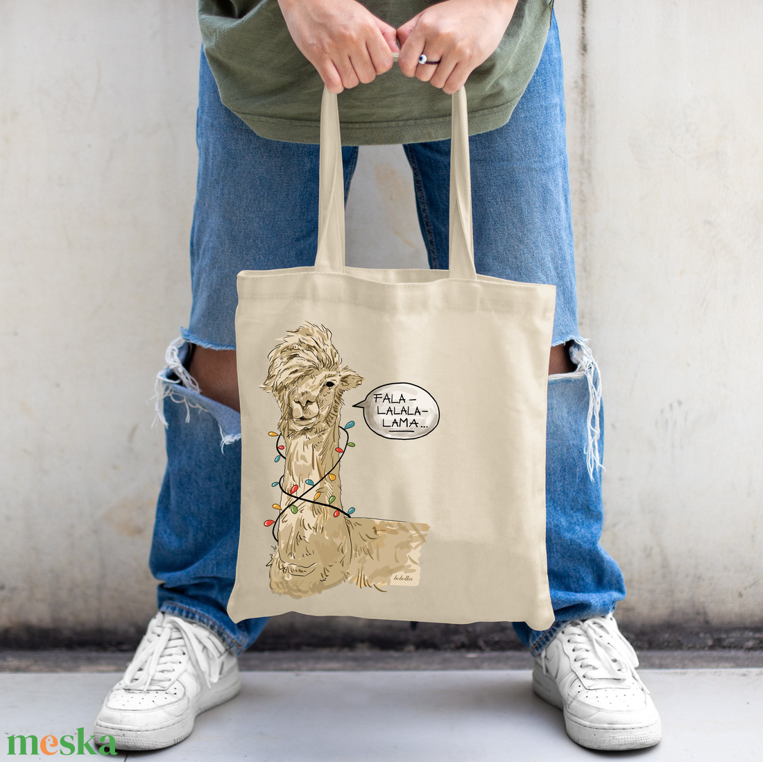 Vicces feliratos vászontáska karácsonyi lámás grafikával - táska & tok - bevásárlás & shopper táska - shopper, textiltáska, szatyor - Meska.hu