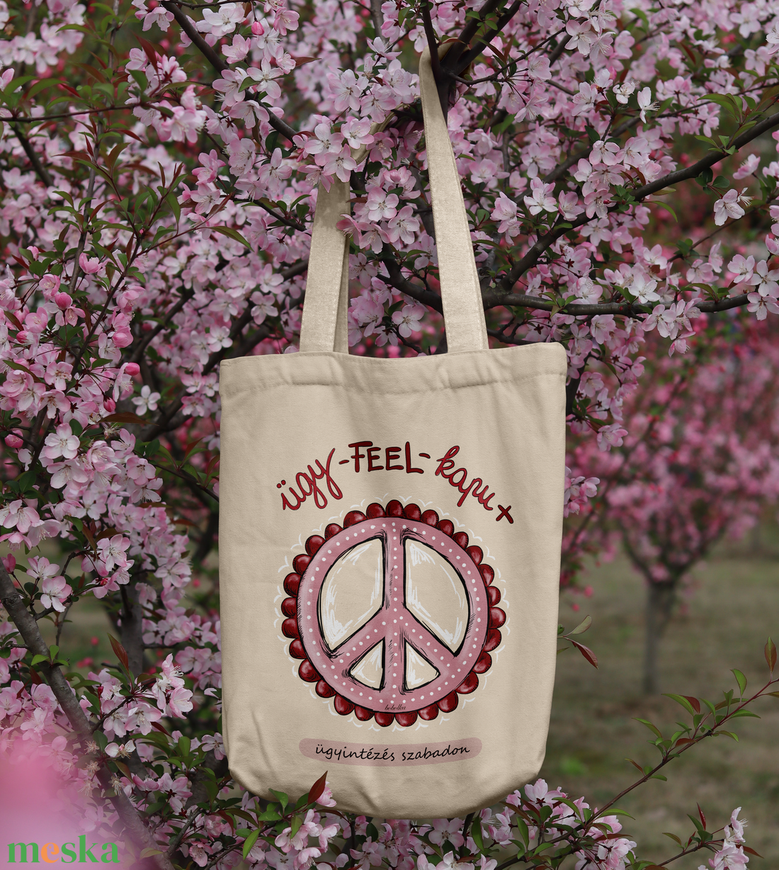 Vászontáska Ügy -FEEL- kapu + grafikával (pacifista hippi kiadás) - táska & tok - bevásárlás & shopper táska - shopper, textiltáska, szatyor - Meska.hu