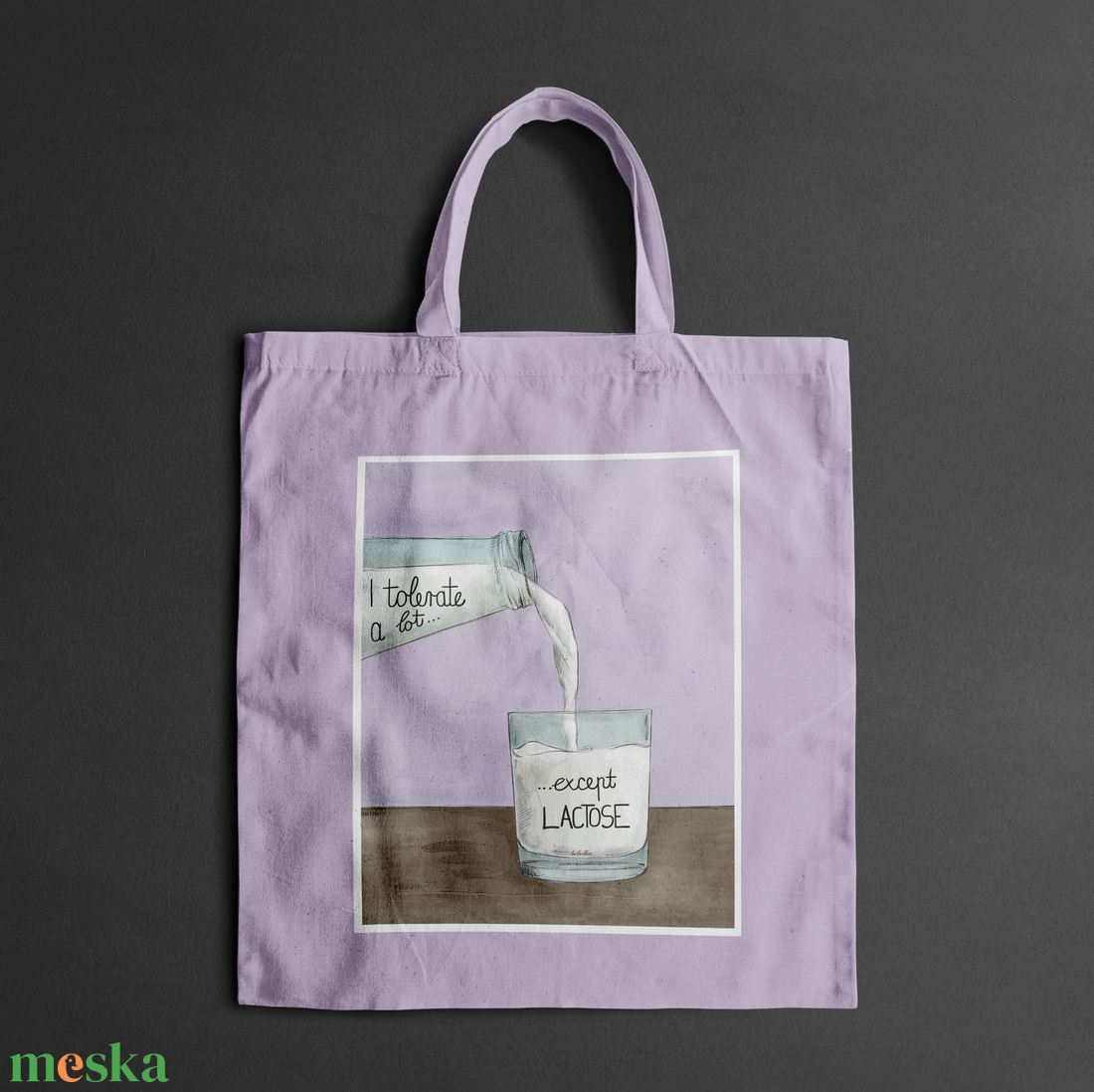 Pamut vászontáska laktózmentes grafikával - táska & tok - bevásárlás & shopper táska - shopper, textiltáska, szatyor - Meska.hu