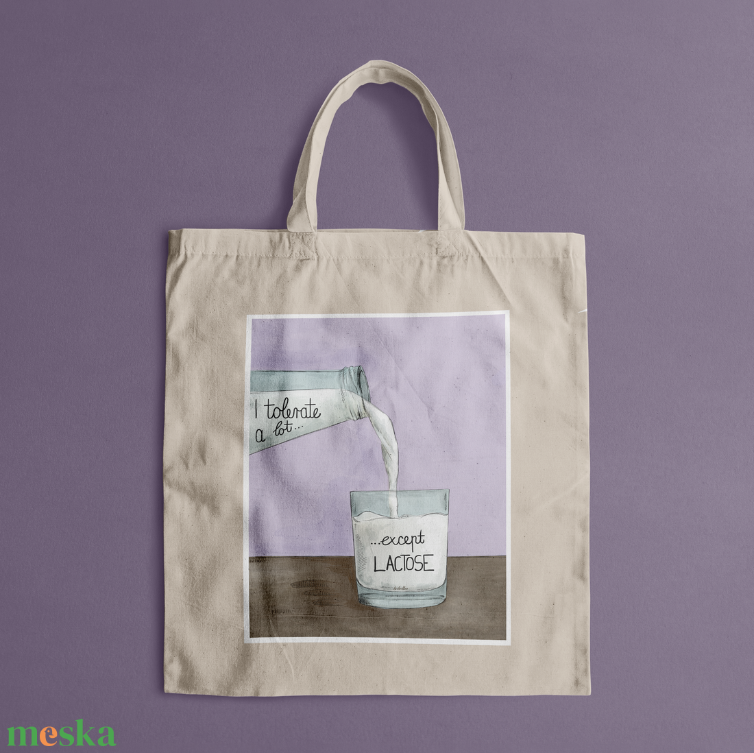 Pamut vászontáska laktózmentes grafikával - táska & tok - bevásárlás & shopper táska - shopper, textiltáska, szatyor - Meska.hu