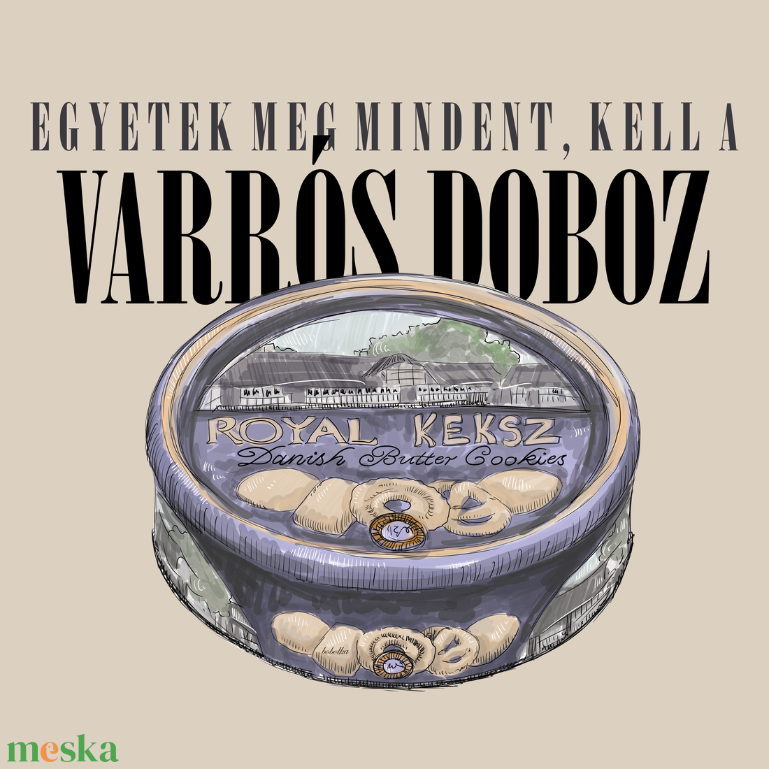 Vicces vászontáska balkán varrós / kekszes doboz grafikával - táska & tok - bevásárlás & shopper táska - shopper, textiltáska, szatyor - Meska.hu