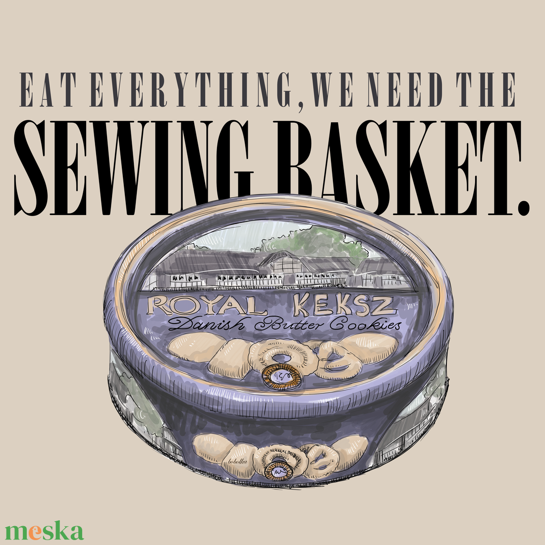 Vicces vászontáska balkán varrós / kekszes doboz grafikával, angol felirattal - táska & tok - bevásárlás & shopper táska - shopper, textiltáska, szatyor - Meska.hu