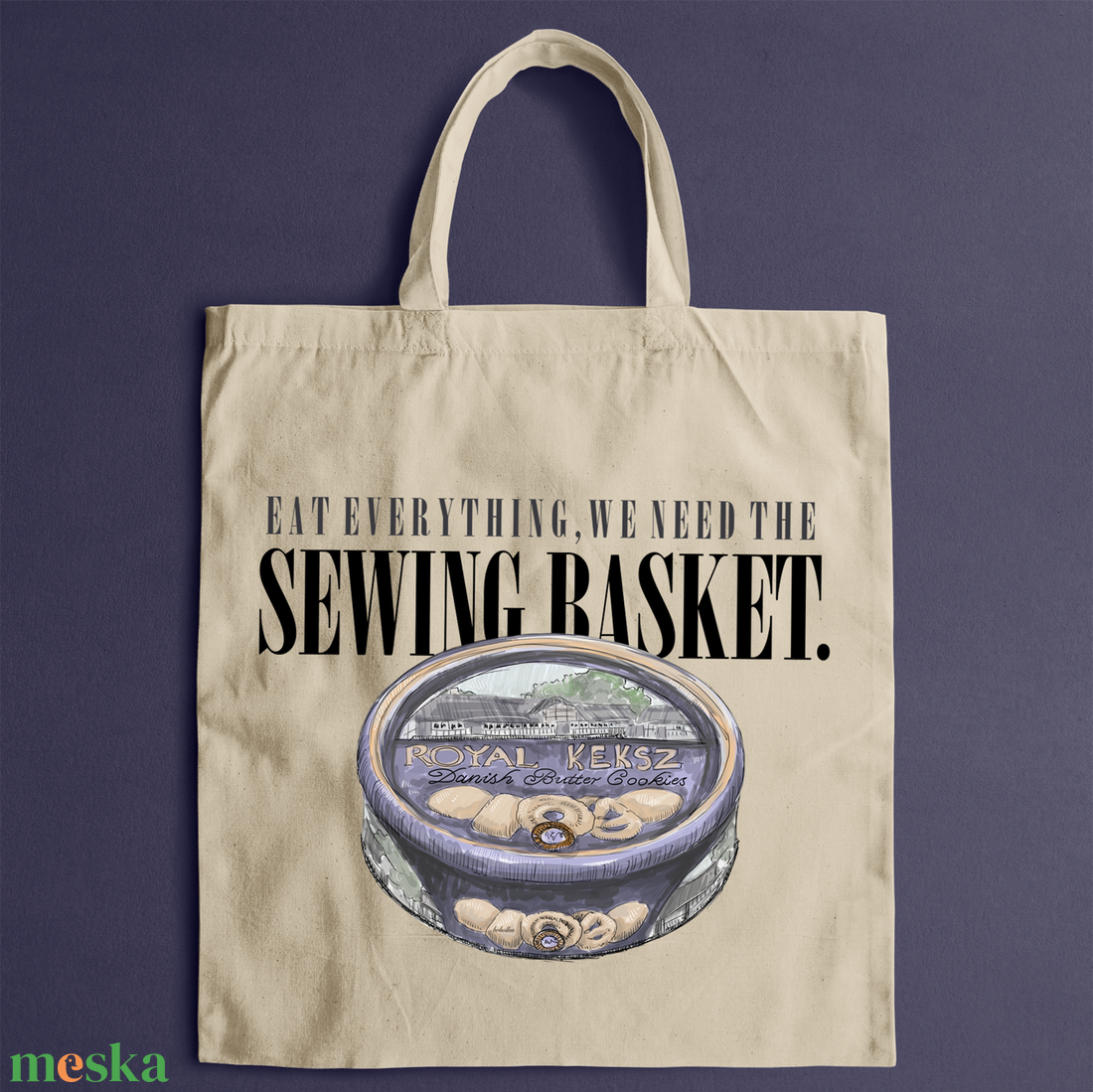 Vicces vászontáska balkán varrós / kekszes doboz grafikával, angol felirattal - táska & tok - bevásárlás & shopper táska - shopper, textiltáska, szatyor - Meska.hu