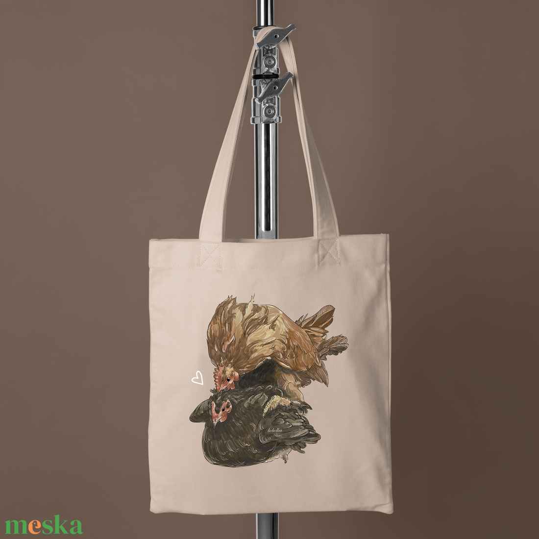 Vászontáska szerelmes tyúkos mintával - táska & tok - bevásárlás & shopper táska - shopper, textiltáska, szatyor - Meska.hu