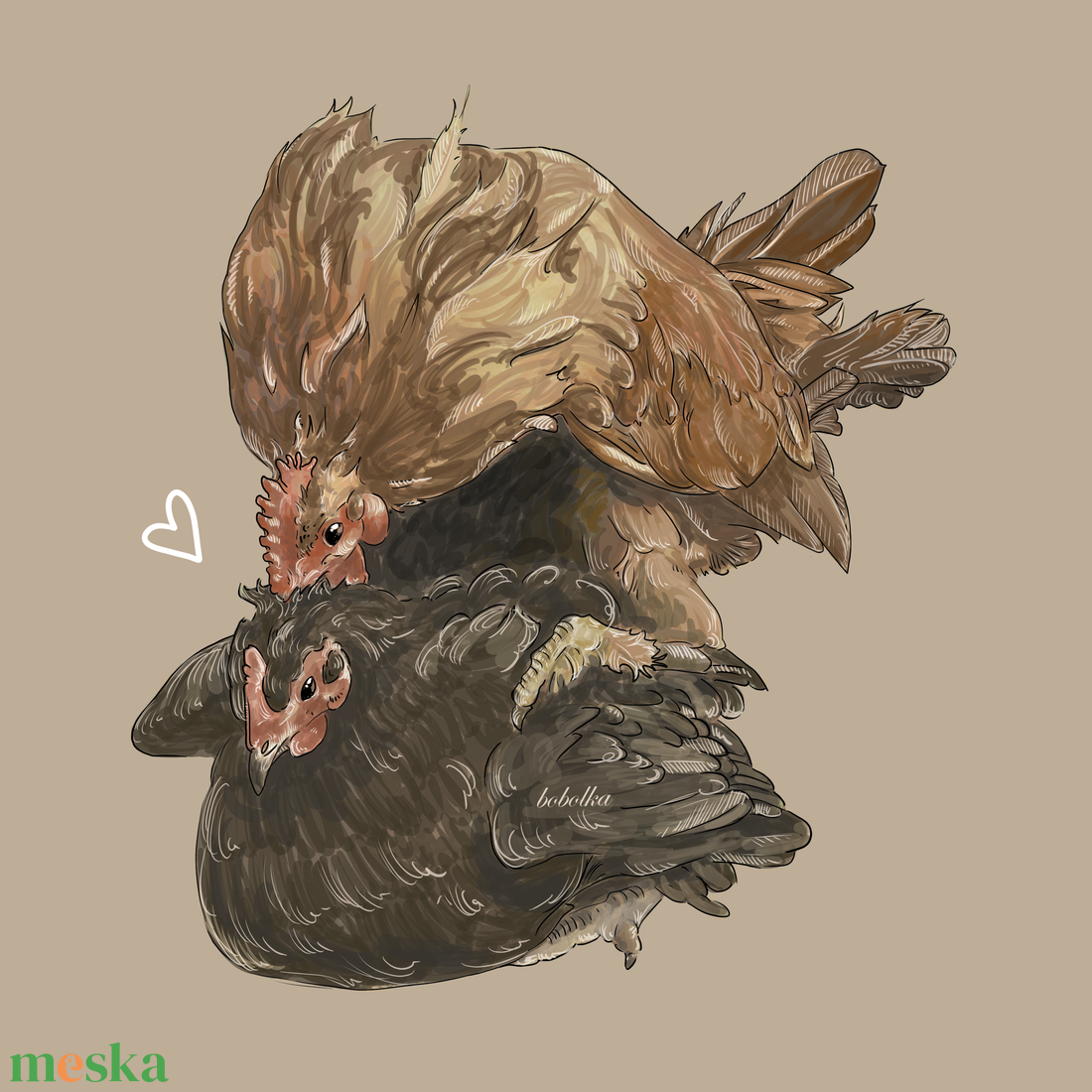 Vászontáska szerelmes tyúkos mintával - táska & tok - bevásárlás & shopper táska - shopper, textiltáska, szatyor - Meska.hu