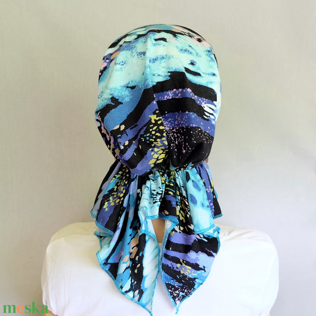 Kemoterápiás kendő - kék mintás fejkedő - paróka helyett - ruha & divat - sál, sapka, kendő - kendő - Meska.hu